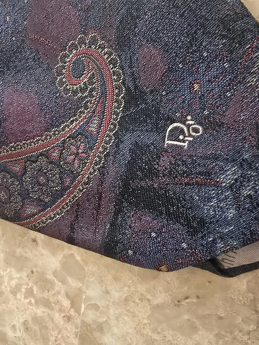 Vintage Dior Navy Blue and Purple Paisley Silk Tie
